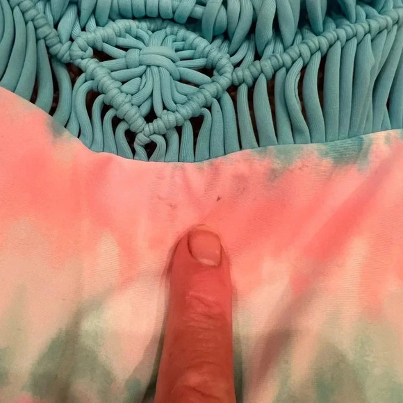 Justice girls large 12 swim set top bottom bikini tankini blue tie dye fringe - Picture 10 of 11